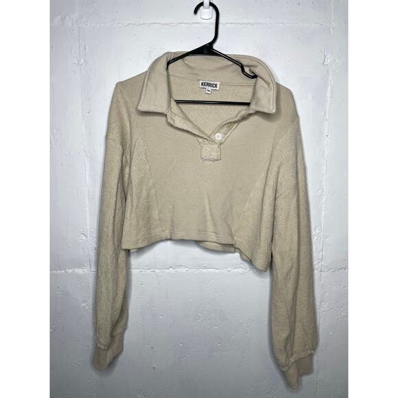 Kerrick Clothing Womens Cropped Collared Sweater Tan Size Medium - Picture 1 of 7
